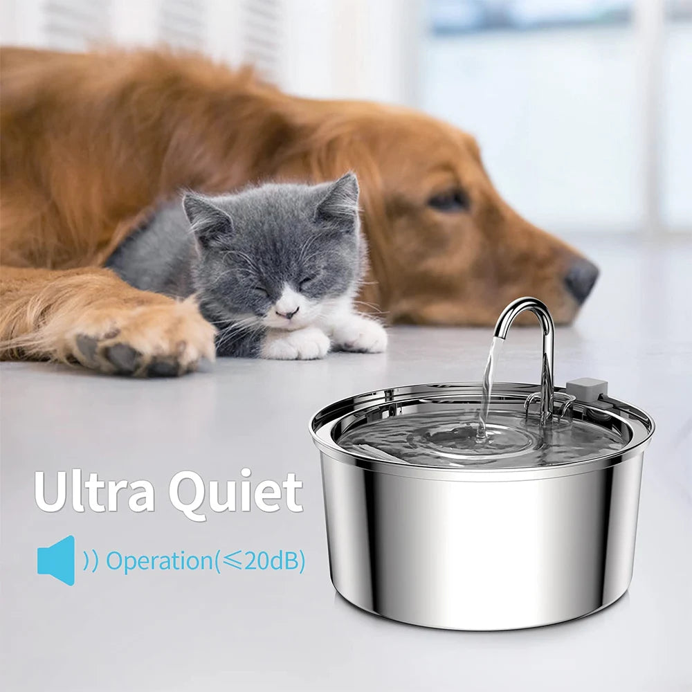 Automatic Stainless Steel Pet Water Fountain - USB Electric, Mute Design with Filter for Cats and Dogs