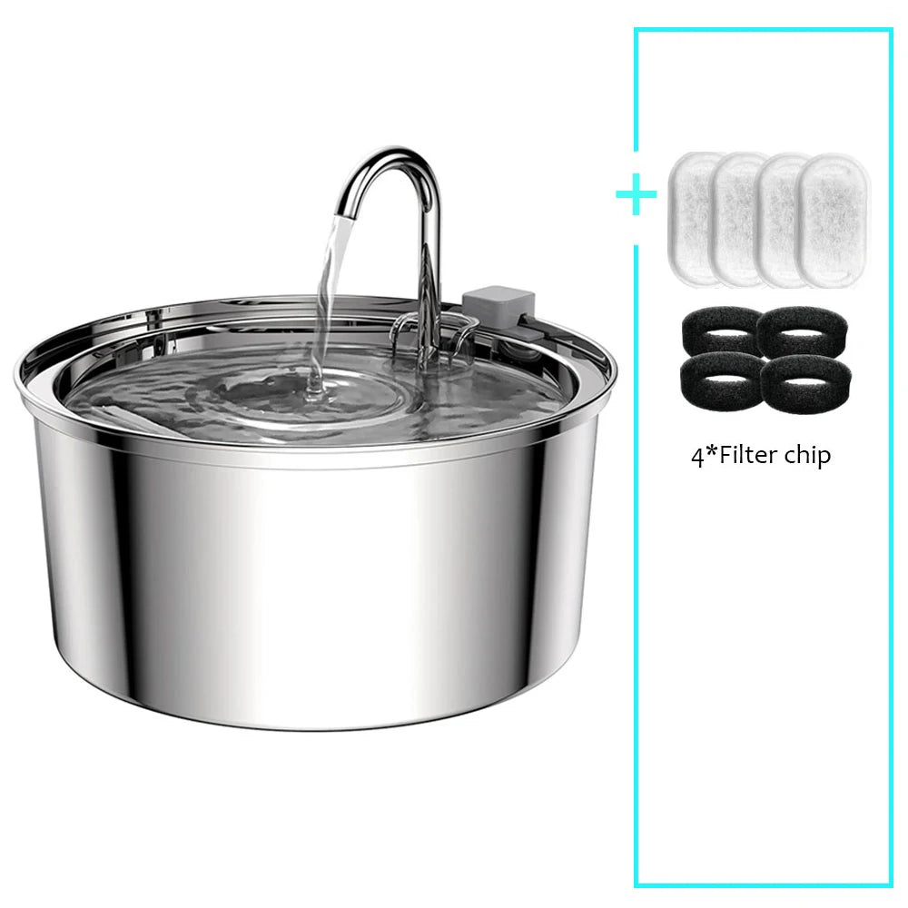 Automatic Stainless Steel Pet Water Fountain - USB Electric, Mute Design with Filter for Cats and Dogs