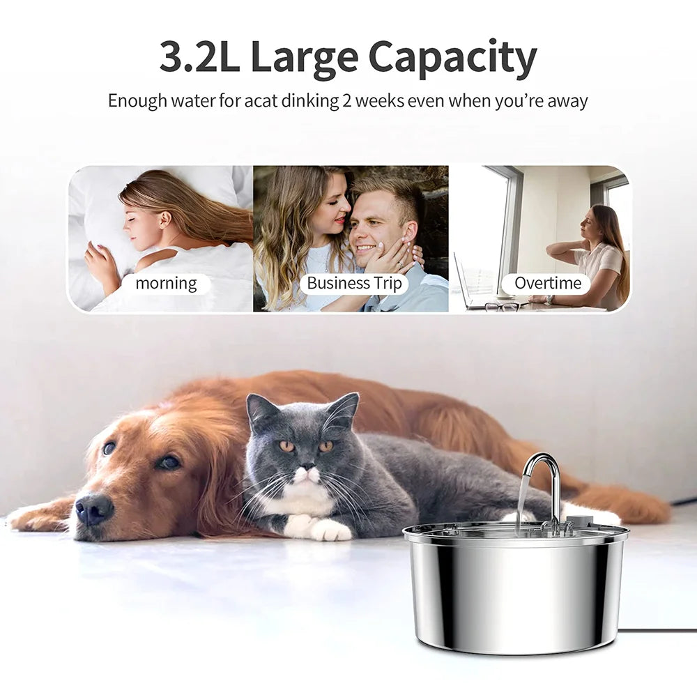 Automatic Stainless Steel Pet Water Fountain - USB Electric, Mute Design with Filter for Cats and Dogs