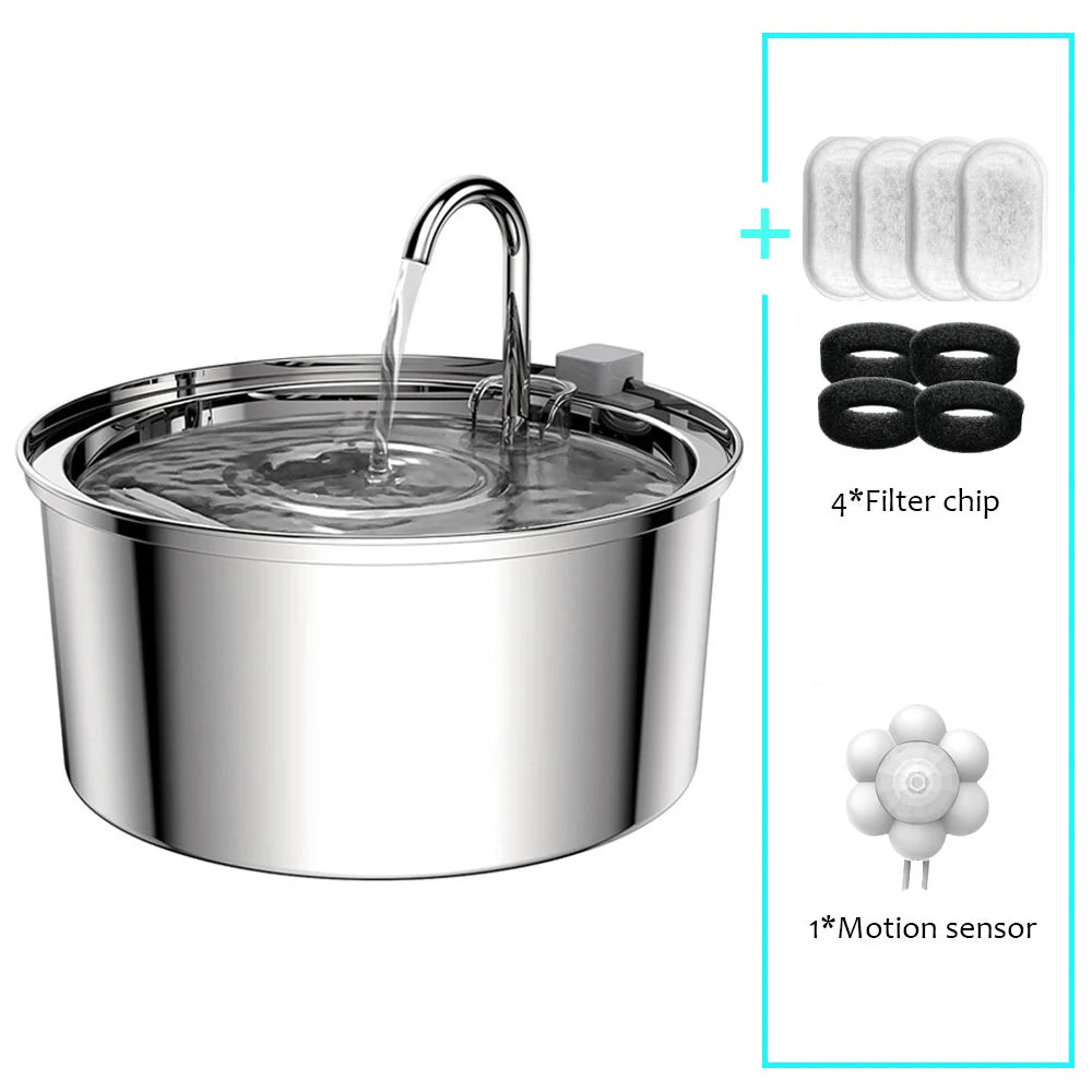 Automatic Stainless Steel Pet Water Fountain - USB Electric, Mute Design with Filter for Cats and Dogs